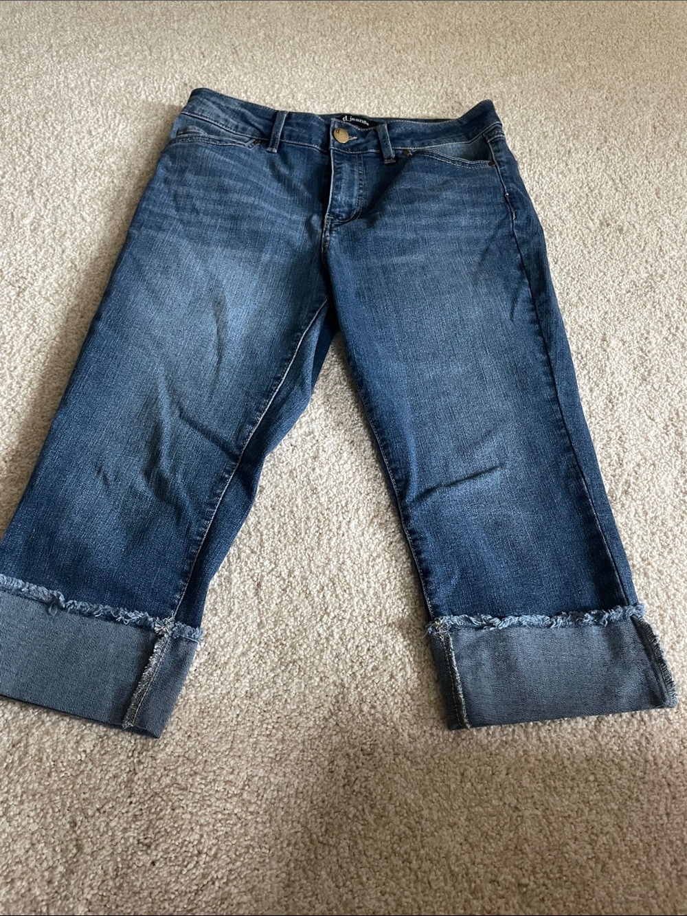 d. jeans Dark Blue Cropped Frayed-Hem Jeans